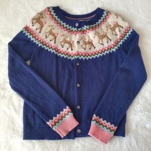 Mini Boden Navy Cardigan with Reindeer Pattern